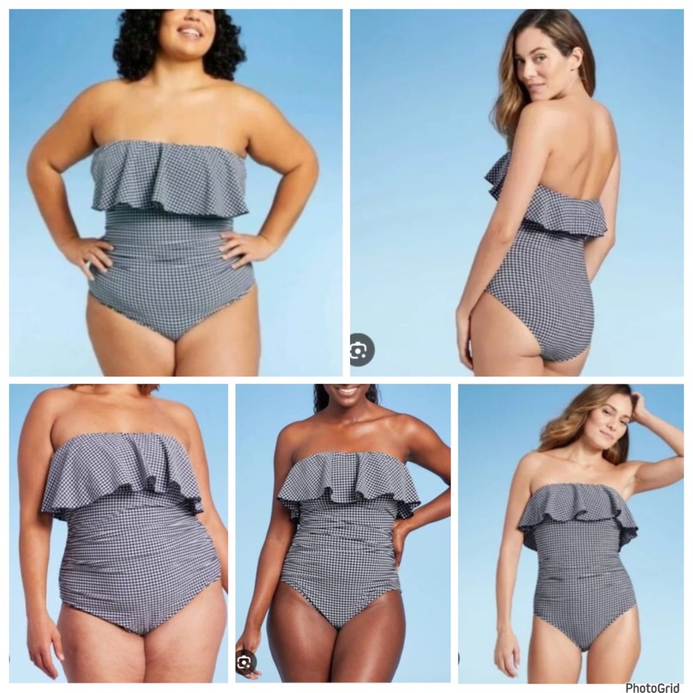 Kona sol 16 plus size gingham ruffle one piece swimsuit NWT